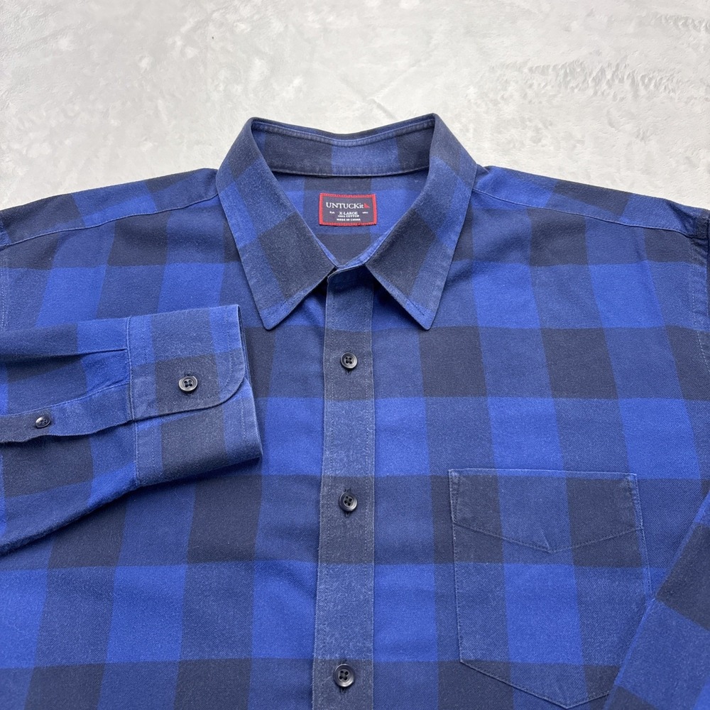UNTUCKit Button Down Shirt Mens XL Blue Buffalo Plaid Cotton Flannel